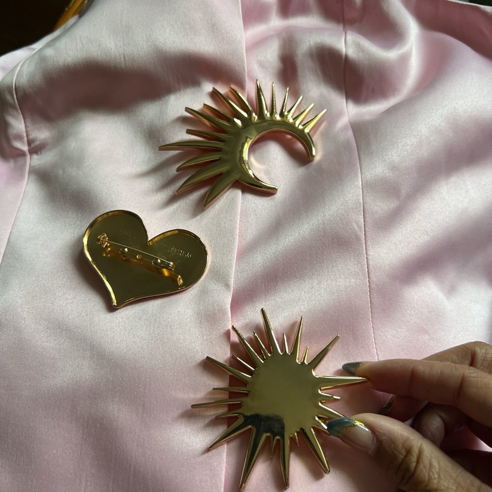 Commense Asymmetrical Pink Dress with Gold Accents - Picture 2 of 5